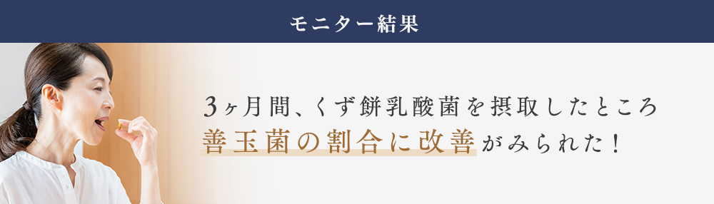 モニター結果　3ヶ月間、くず餅乳酸菌を摂取したところ悪玉菌の割合に改善がみられた！